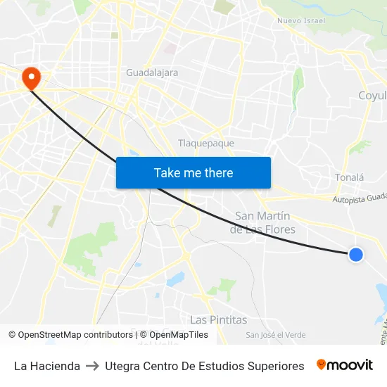 La Hacienda to Utegra Centro De Estudios Superiores map