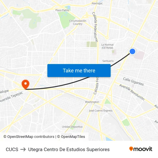 CUCS to Utegra Centro De Estudios Superiores map