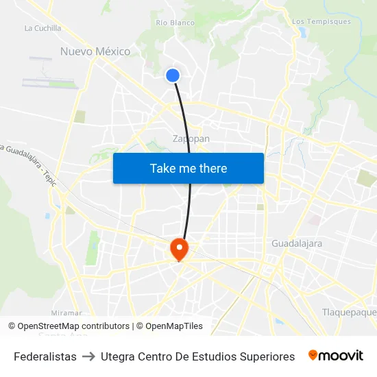 Federalistas to Utegra Centro De Estudios Superiores map
