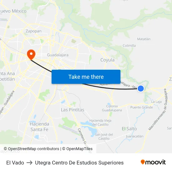El Vado to Utegra Centro De Estudios Superiores map