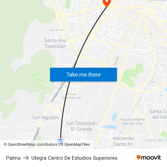 Palma to Utegra Centro De Estudios Superiores map