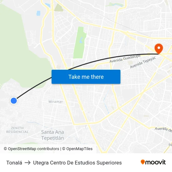 Tonalá to Utegra Centro De Estudios Superiores map