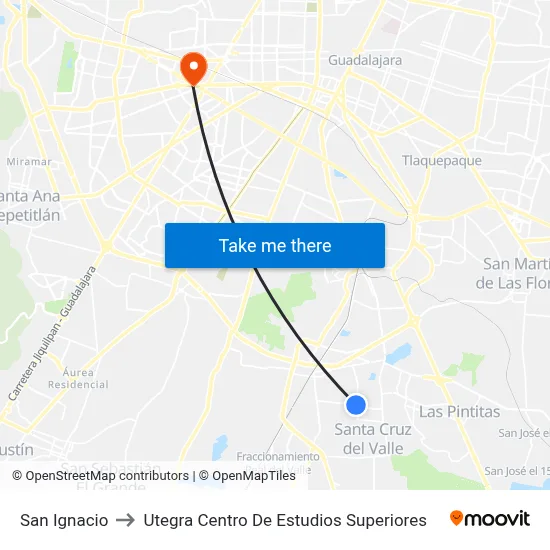 San Ignacio to Utegra Centro De Estudios Superiores map