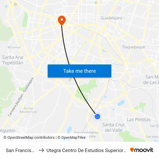 San Francisco to Utegra Centro De Estudios Superiores map