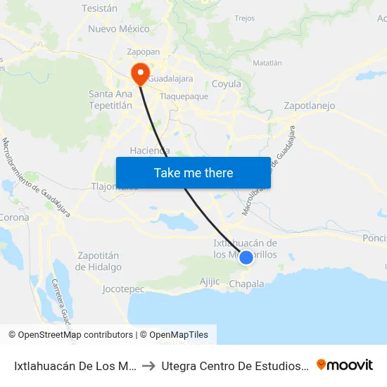 Ixtlahuacán De Los Membrillos to Utegra Centro De Estudios Superiores map