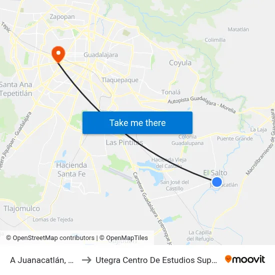 A Juanacatlán, 200b to Utegra Centro De Estudios Superiores map