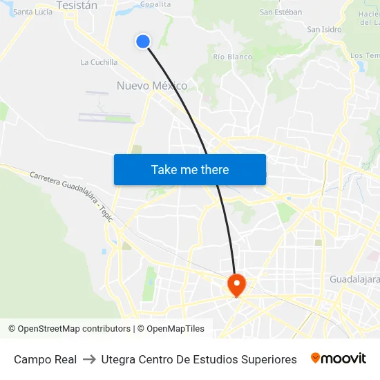Campo Real to Utegra Centro De Estudios Superiores map