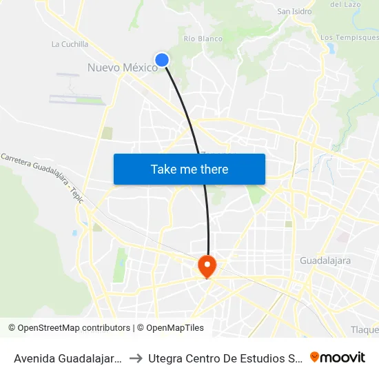 Avenida Guadalajara, 3022 to Utegra Centro De Estudios Superiores map