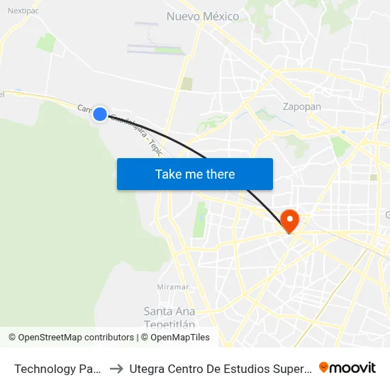 Technology Park 1 to Utegra Centro De Estudios Superiores map