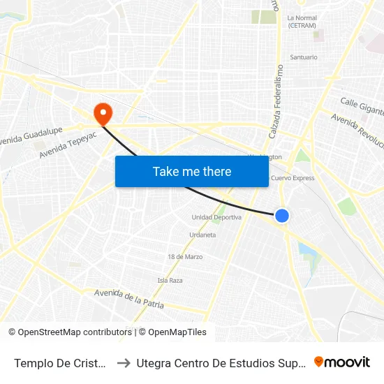 Templo De Cristo Rey to Utegra Centro De Estudios Superiores map