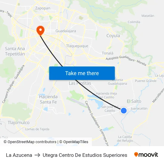 La Azucena to Utegra Centro De Estudios Superiores map