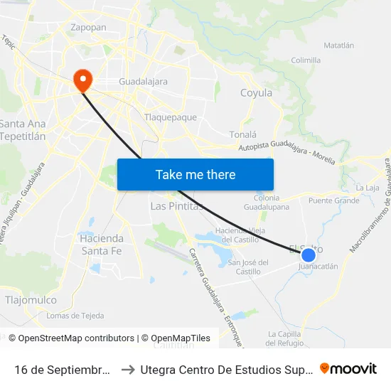 16 de Septiembre 184 to Utegra Centro De Estudios Superiores map