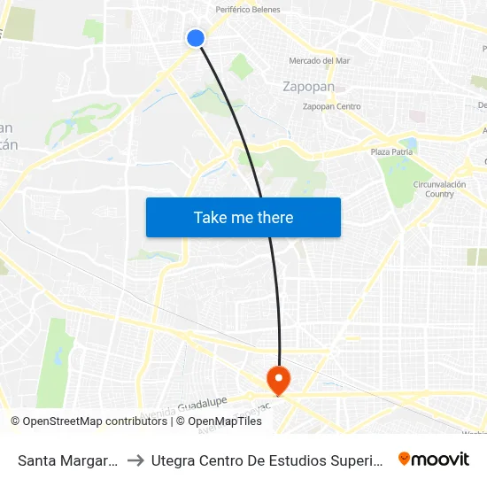 Santa Margarita to Utegra Centro De Estudios Superiores map