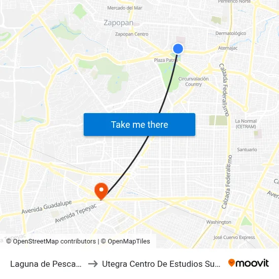 Laguna de Pescadores to Utegra Centro De Estudios Superiores map