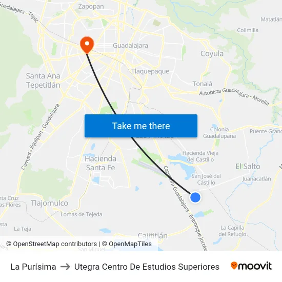 La Purísima to Utegra Centro De Estudios Superiores map
