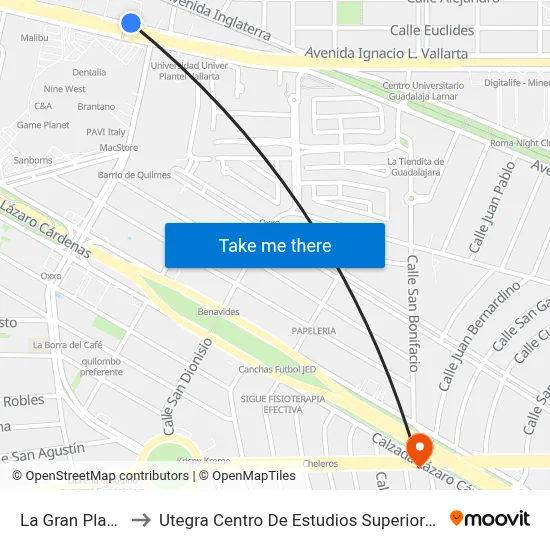 La Gran Plaza to Utegra Centro De Estudios Superiores map