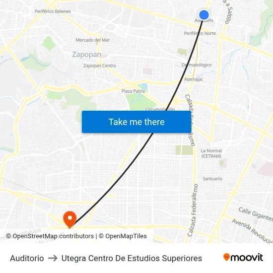 Auditorio to Utegra Centro De Estudios Superiores map