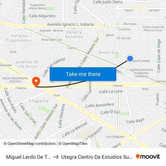 Miguel Lerdo De Tejada to Utegra Centro De Estudios Superiores map