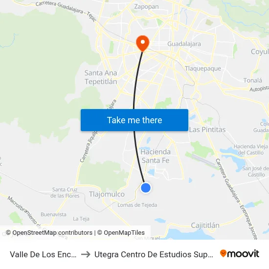Valle De Los Encinos to Utegra Centro De Estudios Superiores map