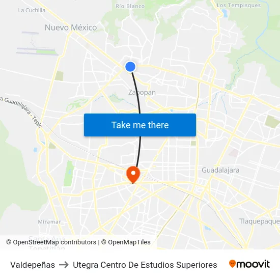 Valdepeñas to Utegra Centro De Estudios Superiores map