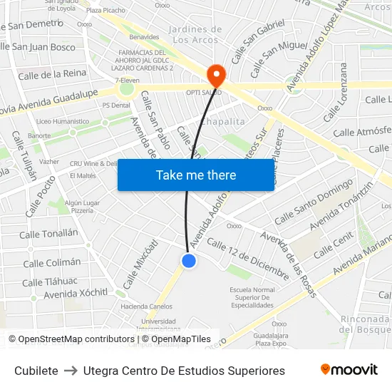 Cubilete to Utegra Centro De Estudios Superiores map