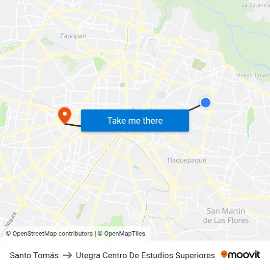 Santo Tomás to Utegra Centro De Estudios Superiores map