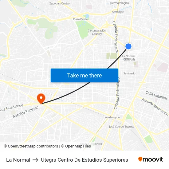 La Normal to Utegra Centro De Estudios Superiores map