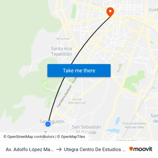 Av. Adolfo López Mateos Sur to Utegra Centro De Estudios Superiores map