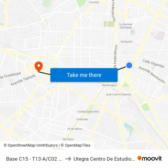 Base C15 - T13-A/C02 - T13-A/C03 to Utegra Centro De Estudios Superiores map