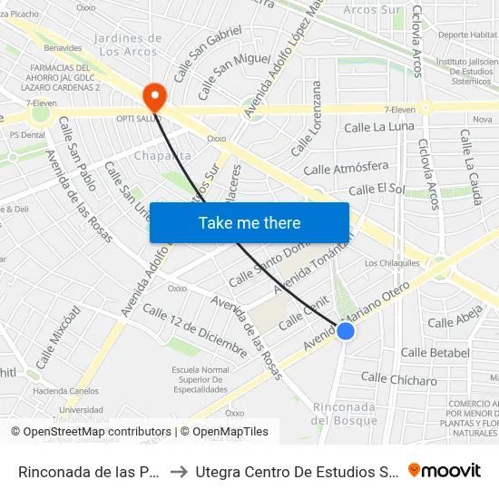 Rinconada de las Praderas to Utegra Centro De Estudios Superiores map