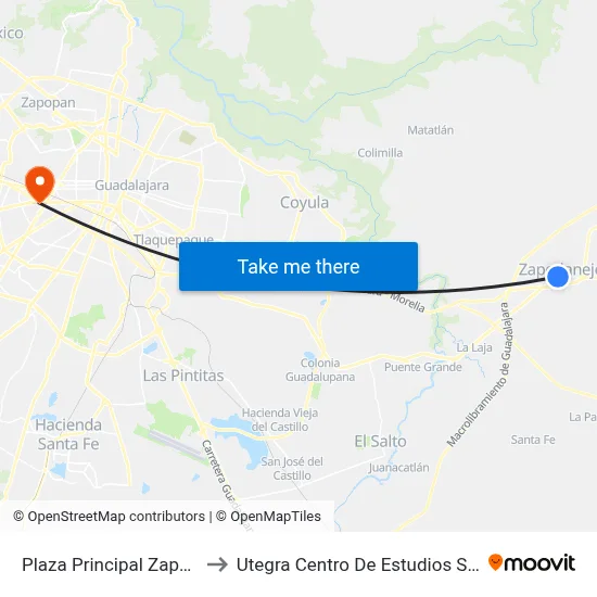 Plaza Principal Zapotlanejo to Utegra Centro De Estudios Superiores map