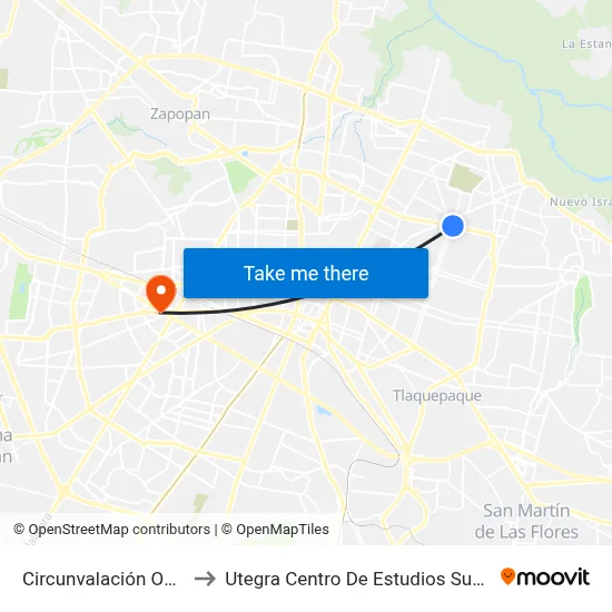 Circunvalación Oblatos to Utegra Centro De Estudios Superiores map