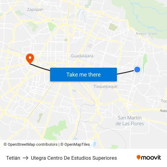 Tetlán to Utegra Centro De Estudios Superiores map