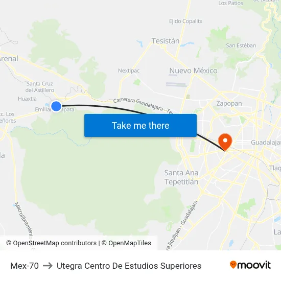 Mex-70 to Utegra Centro De Estudios Superiores map