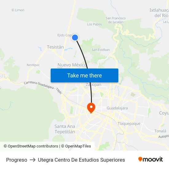Progreso to Utegra Centro De Estudios Superiores map