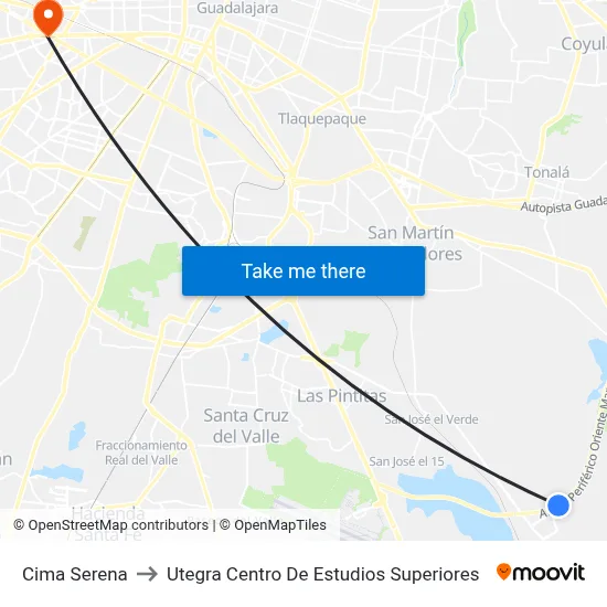 Cima Serena to Utegra Centro De Estudios Superiores map