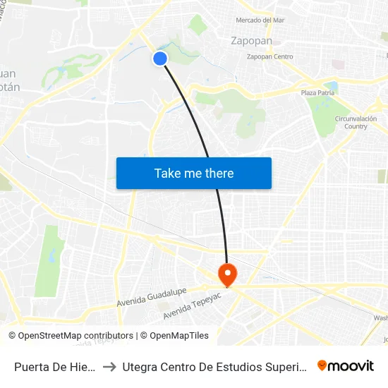 Puerta De Hierro to Utegra Centro De Estudios Superiores map