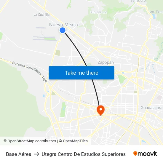 Base Aérea to Utegra Centro De Estudios Superiores map