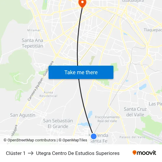Clúster 1 to Utegra Centro De Estudios Superiores map