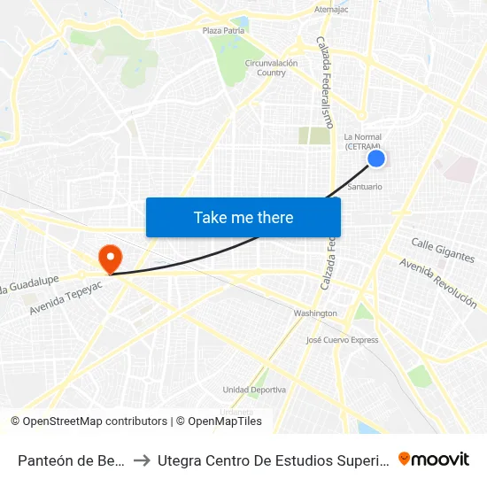 Panteón de Belén to Utegra Centro De Estudios Superiores map