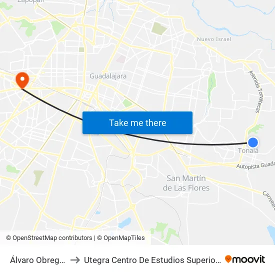 Álvaro Obregón to Utegra Centro De Estudios Superiores map