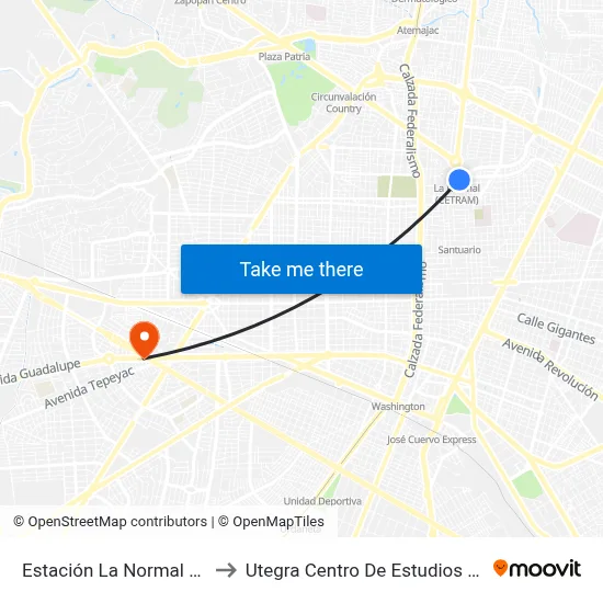 Estación La Normal (Cetram) to Utegra Centro De Estudios Superiores map