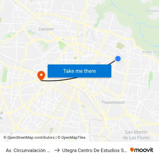 Av. Circunvalación Oblatos to Utegra Centro De Estudios Superiores map