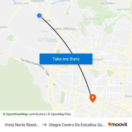 Vista Norte Residencial to Utegra Centro De Estudios Superiores map