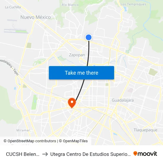 CUCSH Belenes to Utegra Centro De Estudios Superiores map