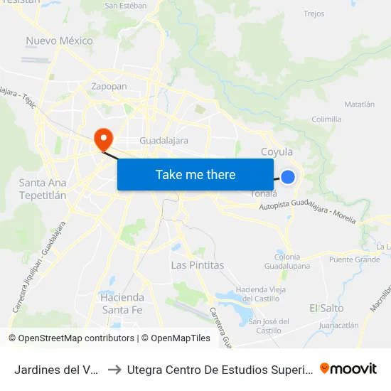 Jardines del Valle to Utegra Centro De Estudios Superiores map