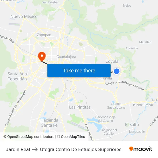 Jardín Real to Utegra Centro De Estudios Superiores map