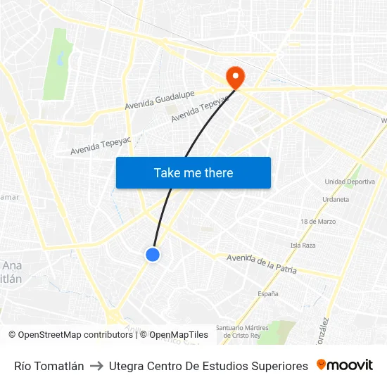 Río Tomatlán to Utegra Centro De Estudios Superiores map