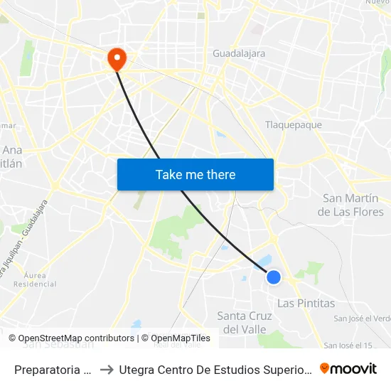 Preparatoria 17 to Utegra Centro De Estudios Superiores map