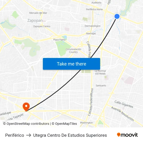 Periférico to Utegra Centro De Estudios Superiores map